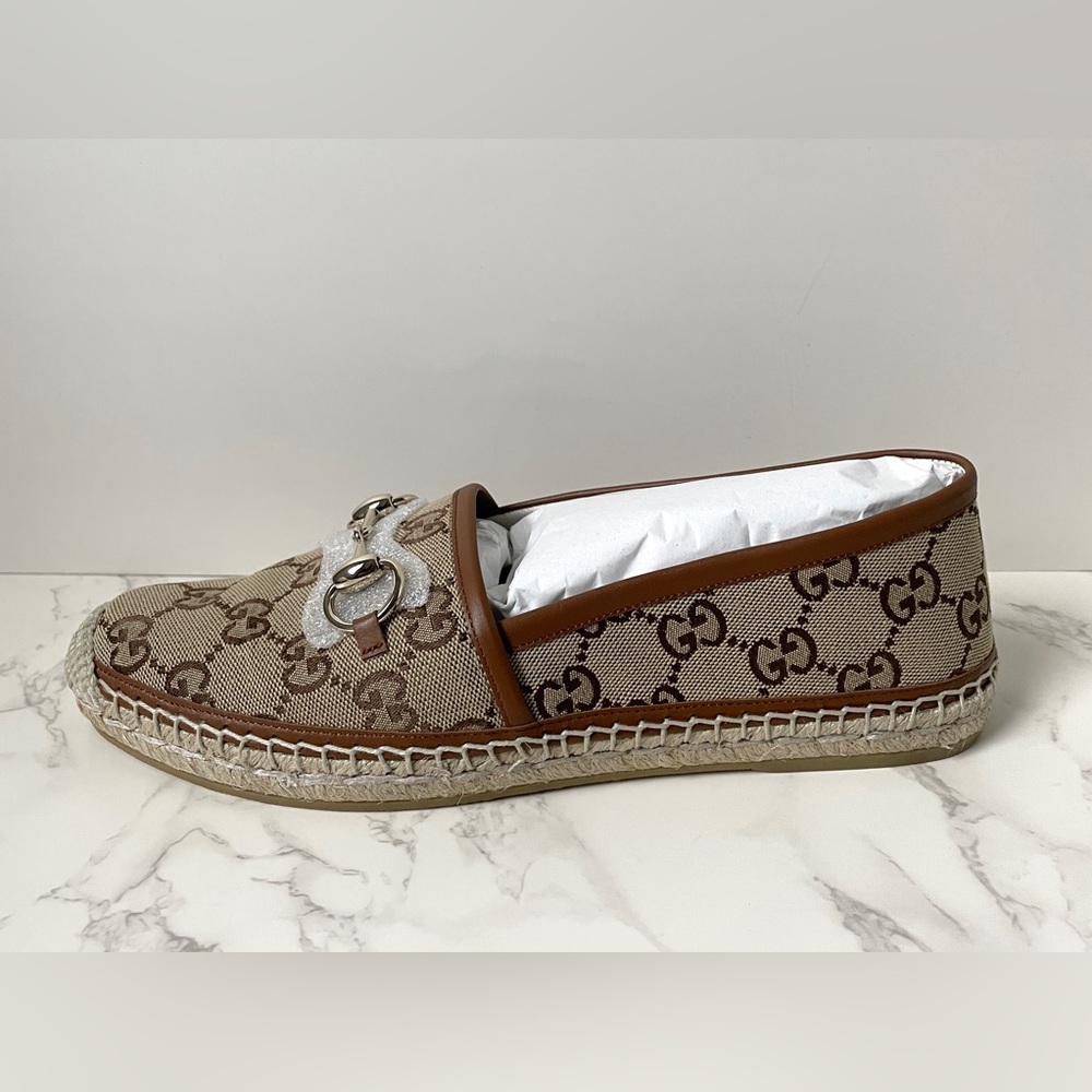 New Gucci Womens Espadrilles Brown Camel GG Canvas Size 38 - Picture 5 of 13